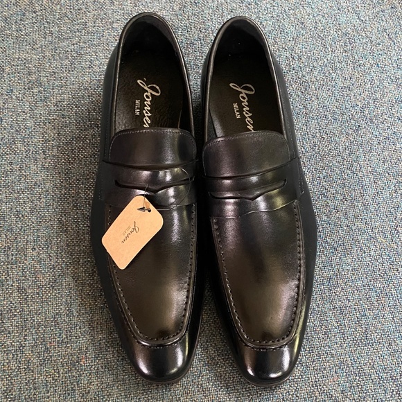NWT Jousen Milan Mens 12 Shiny Black Loafers Shoes Dress Office Wedding New main image 4